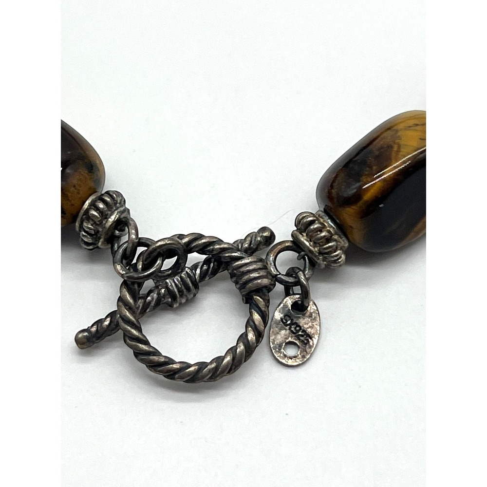 Vintage Tiger's Eye Necklace Marked SX 925 Sterling Silver Gemstone Toggle Clasp - Picture 4 of 16